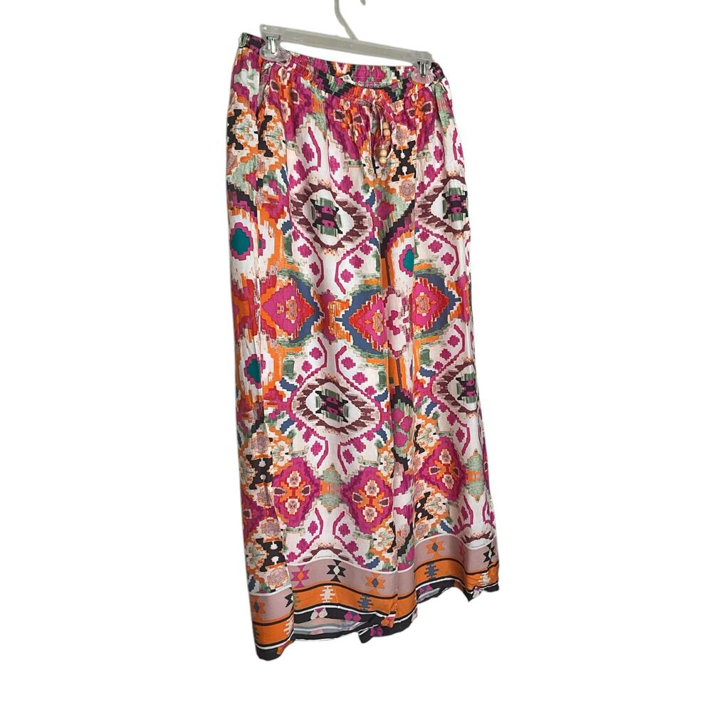 Christian Siriano Wide Leg Palazzo Pants Geometric Rayon Multicolor Size L NWT